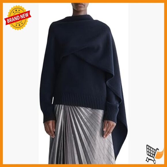 Sweaters - Wool Pullover Sweater with Scarf Detail Long Sleeve Layering Essential